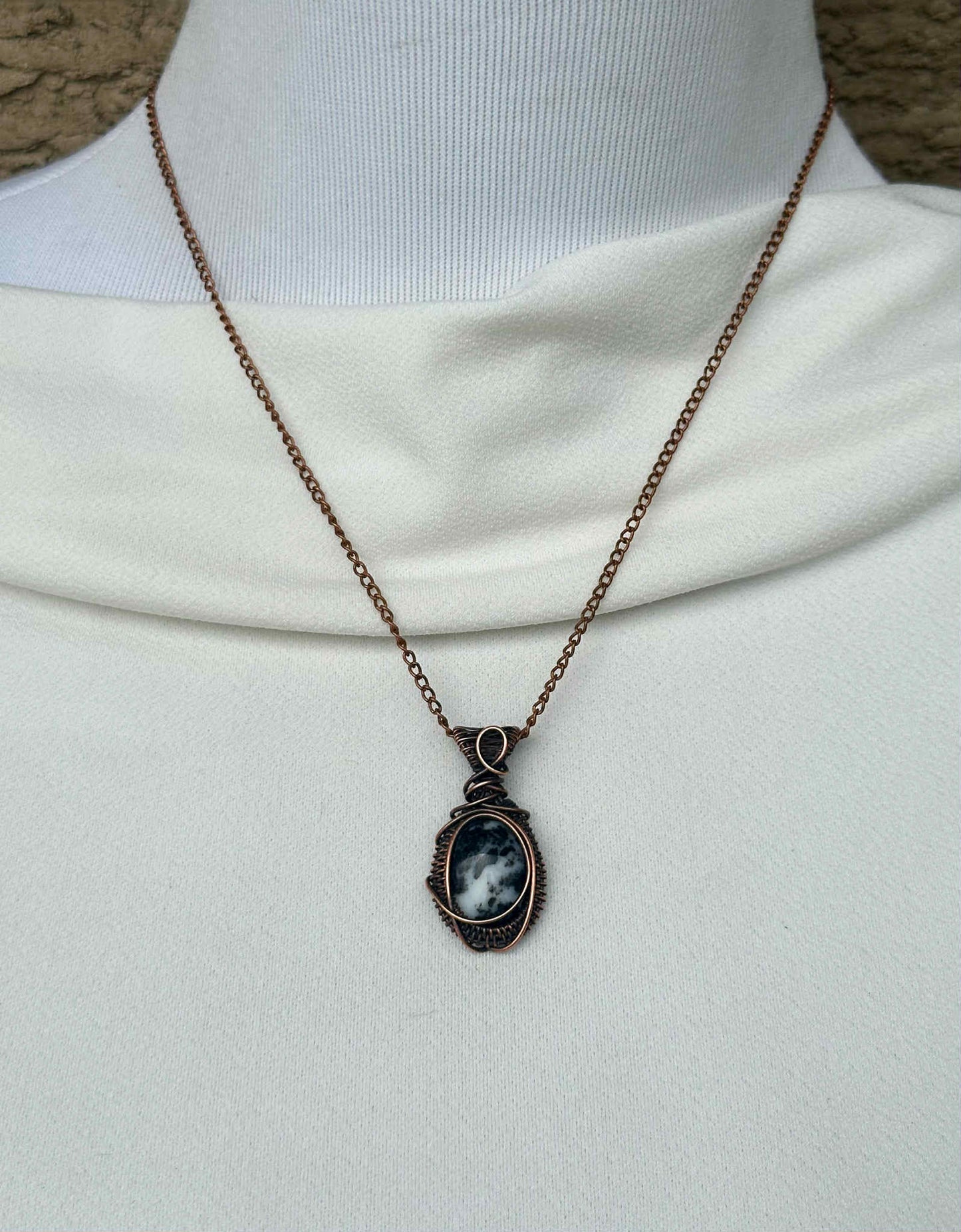 Mini Zebra Jasper Crystal Copper Pendant