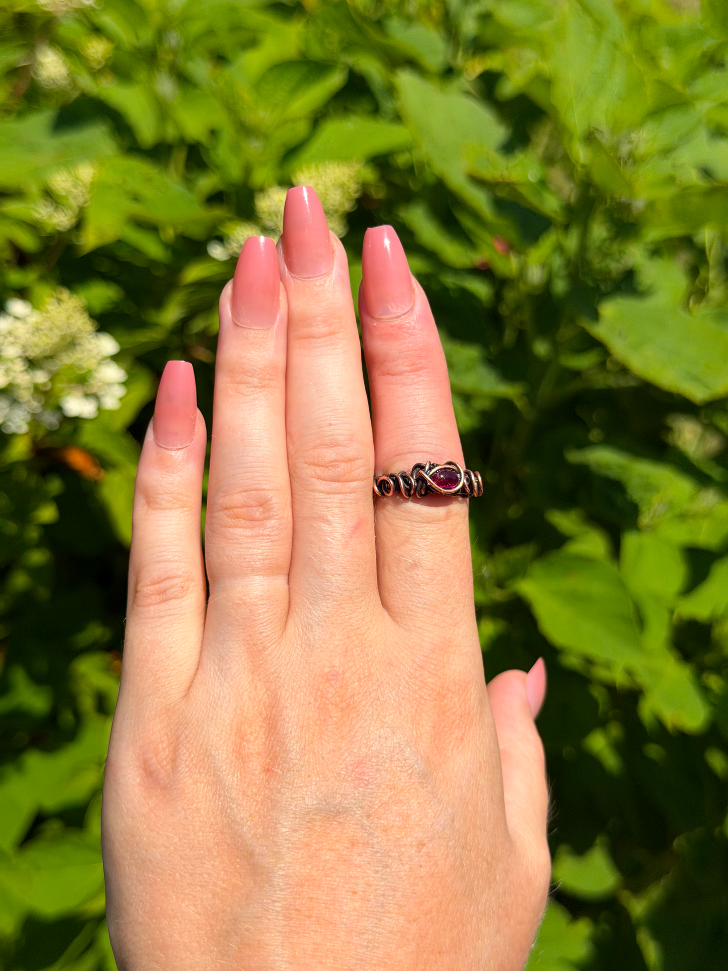 Purple Prehnite Crystal Copper Ring