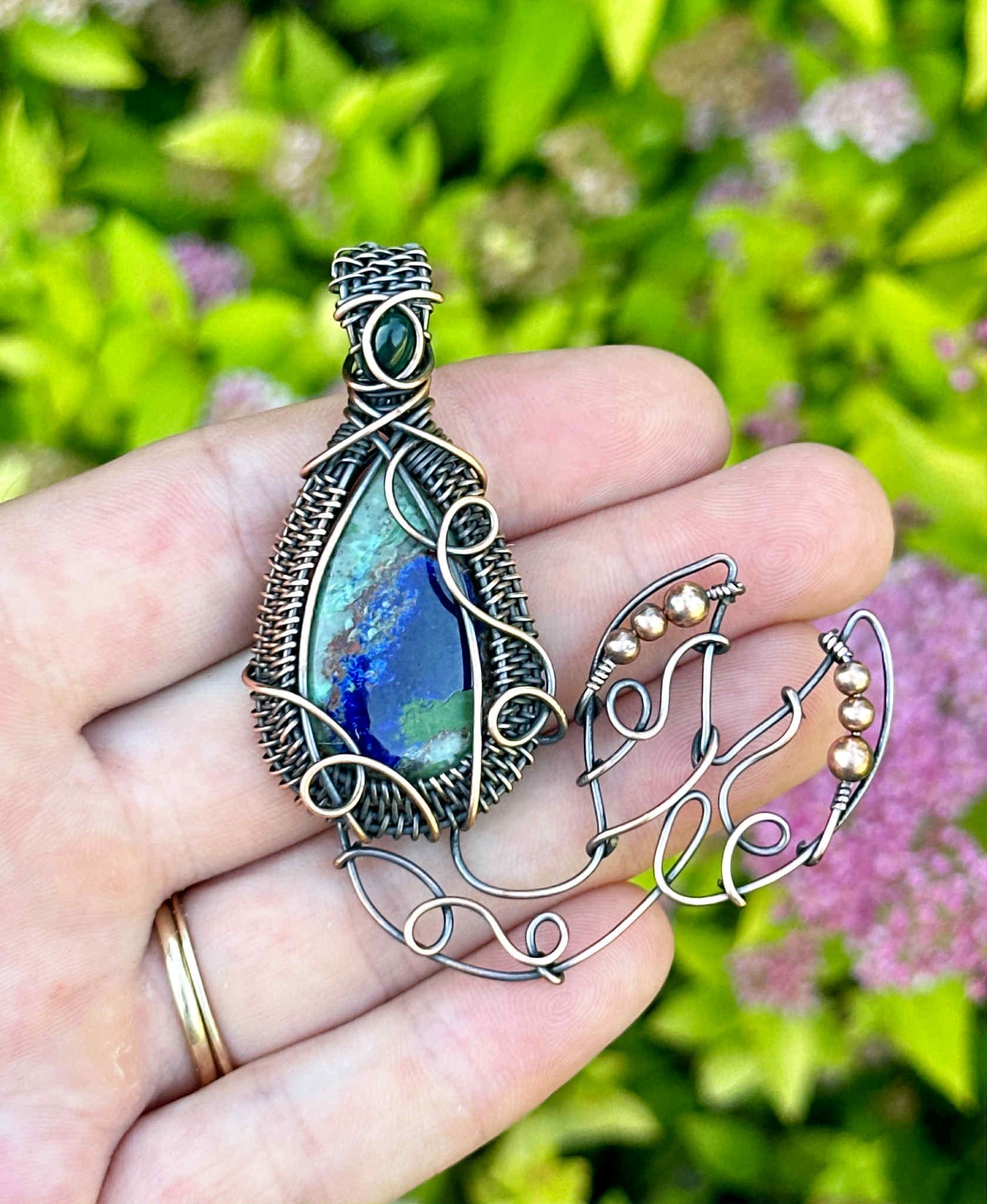 Mermaid Azurite Crystal Copper Pendant