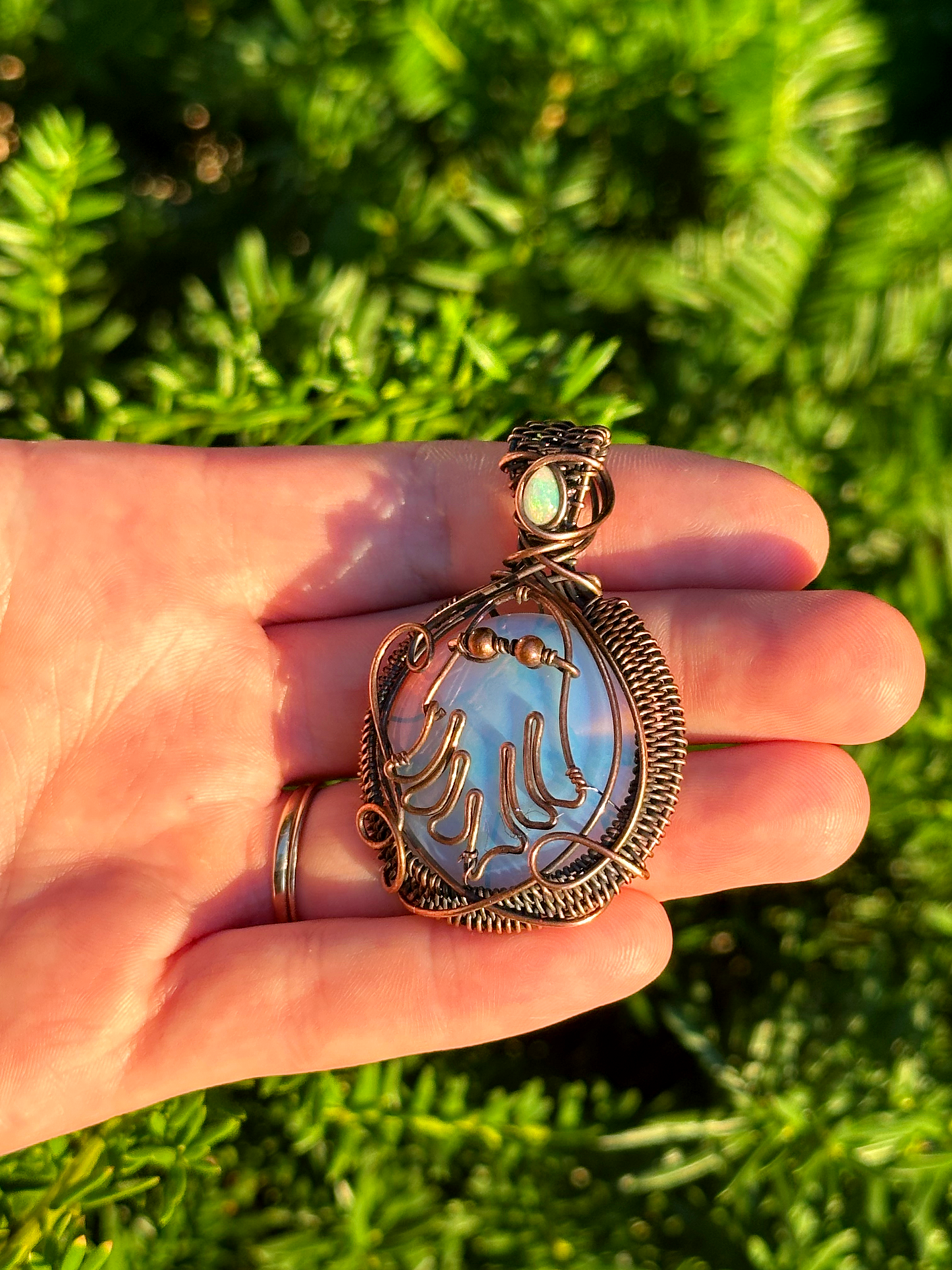 Ghost Opalite & Opal Crystal Copper Pendant