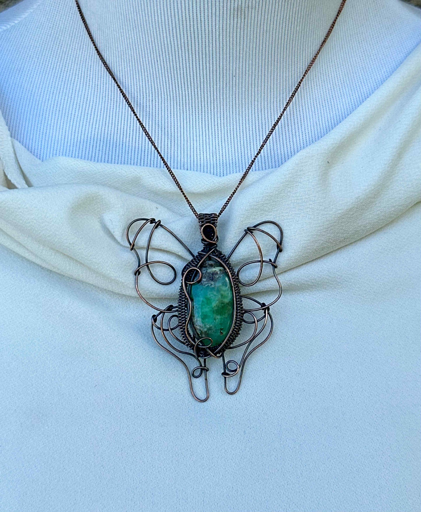 Luna Moth Chrysoprase Crystal Copper Pendant