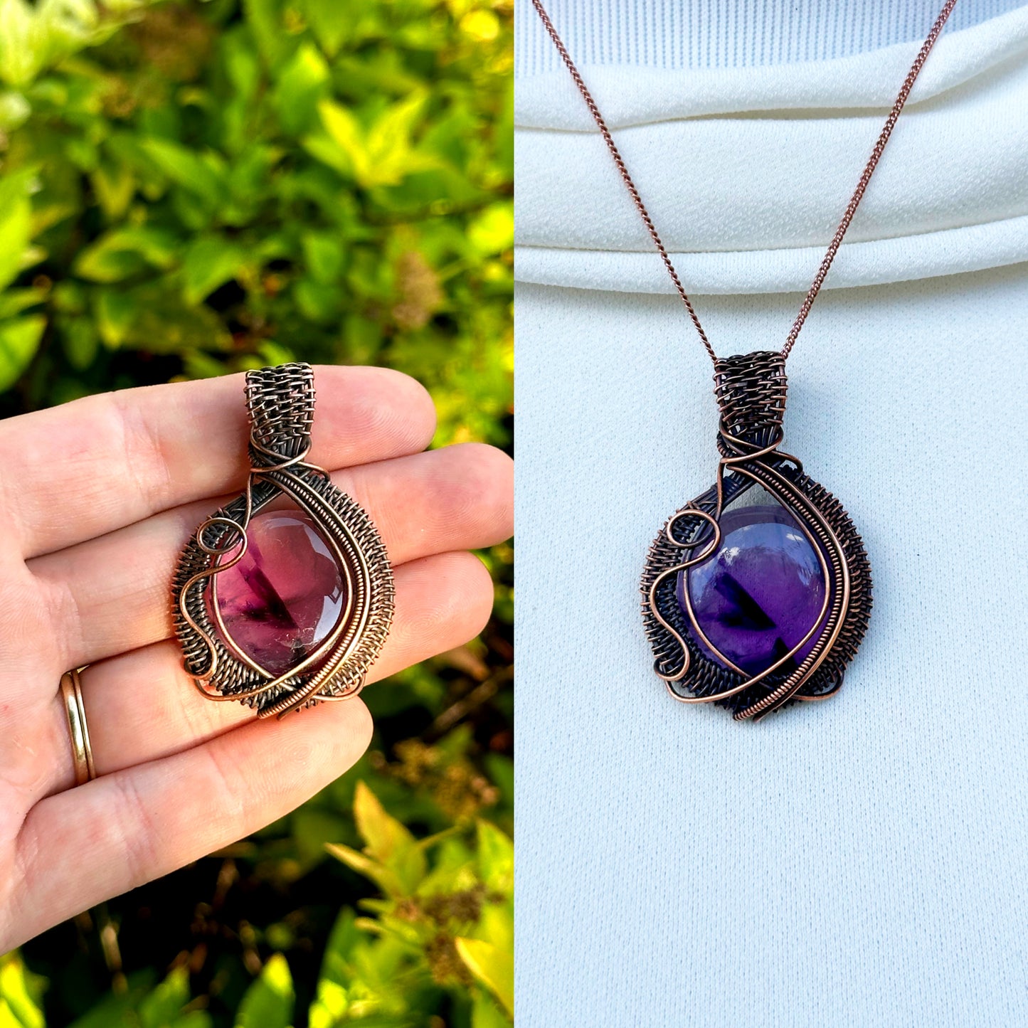 Amethyst Crystal Copper Pendant