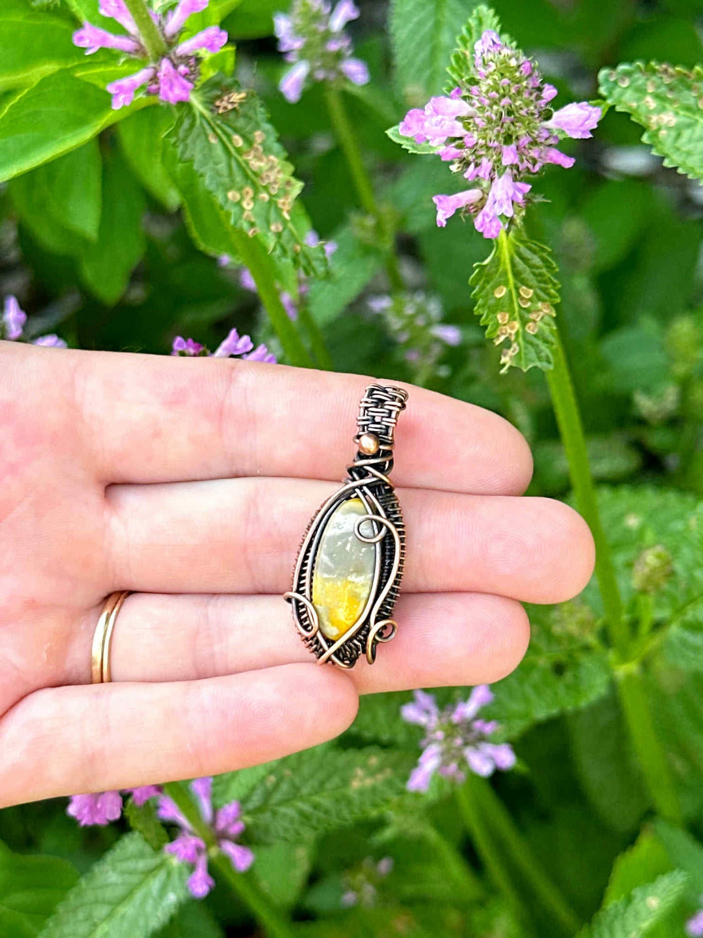 Mini Bumble Bee Jasper Crystal Copper Pendant