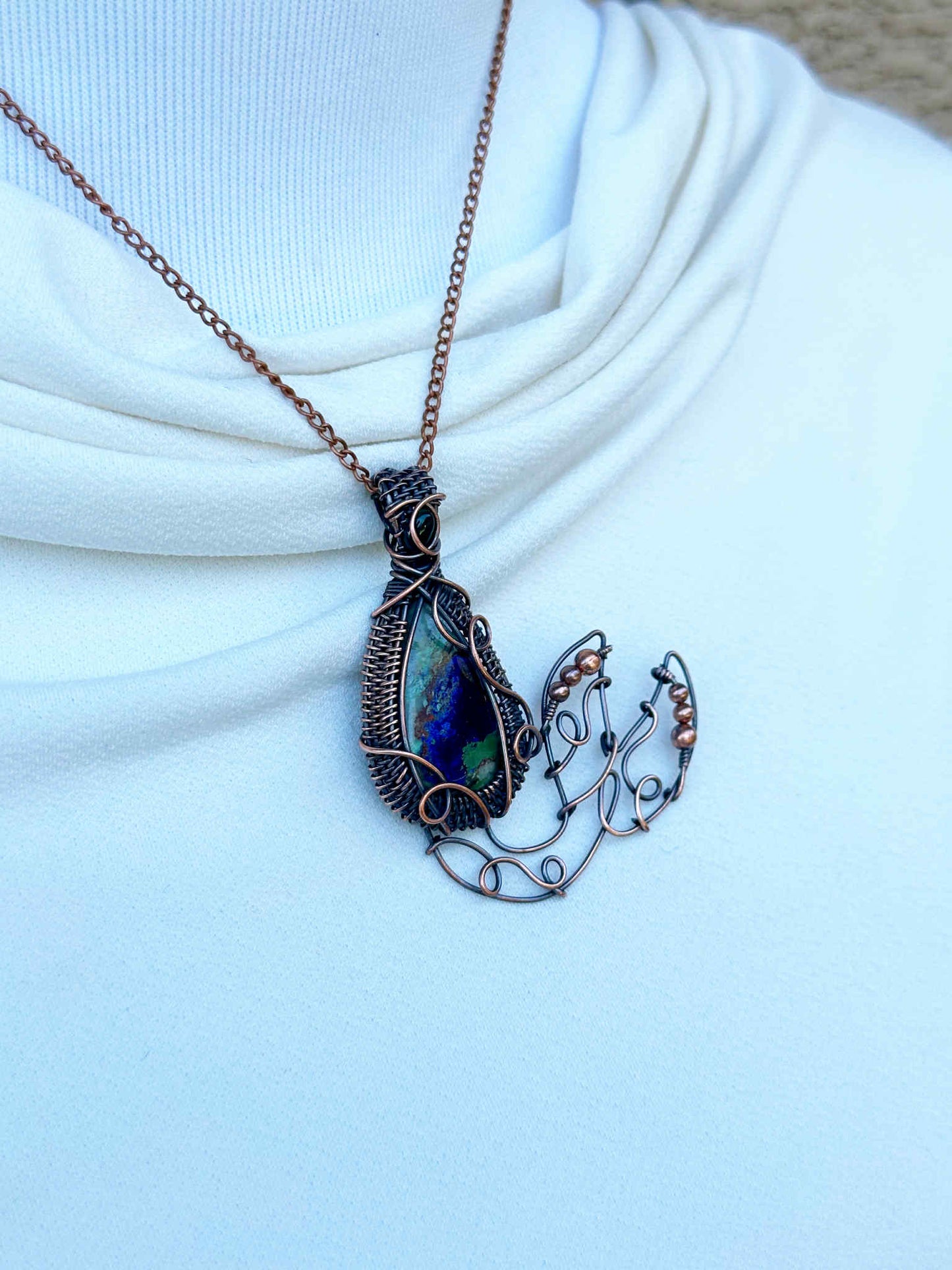 Mermaid Azurite Crystal Copper Pendant