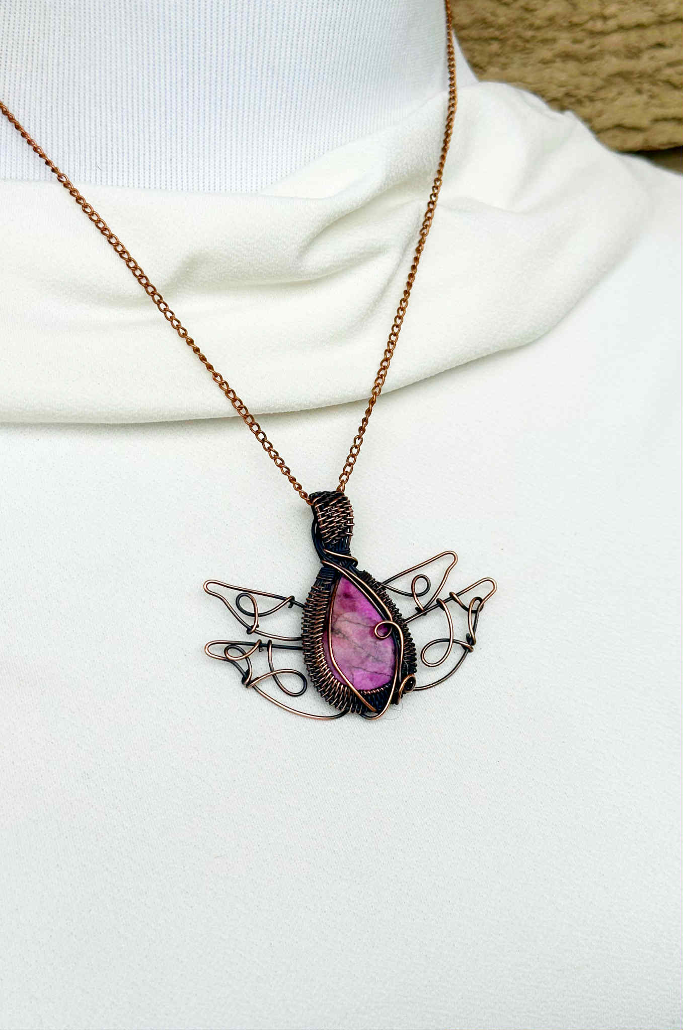 Lotus Cobalt Calcite Crystal Copper Pendant