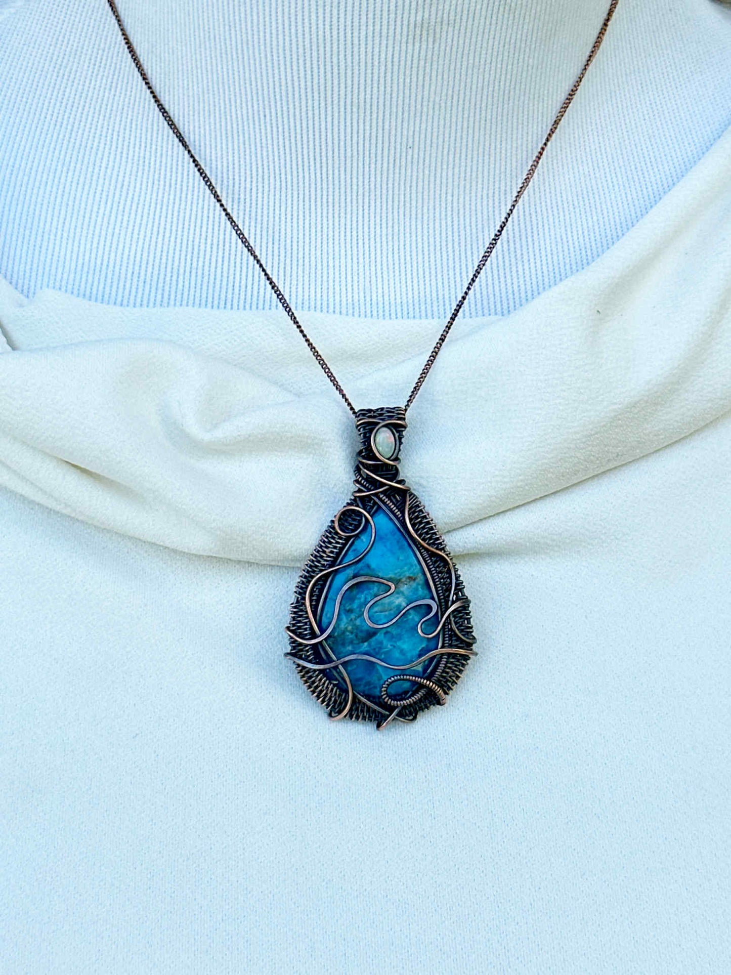 Wave Apatite Crystal Copper Pendant