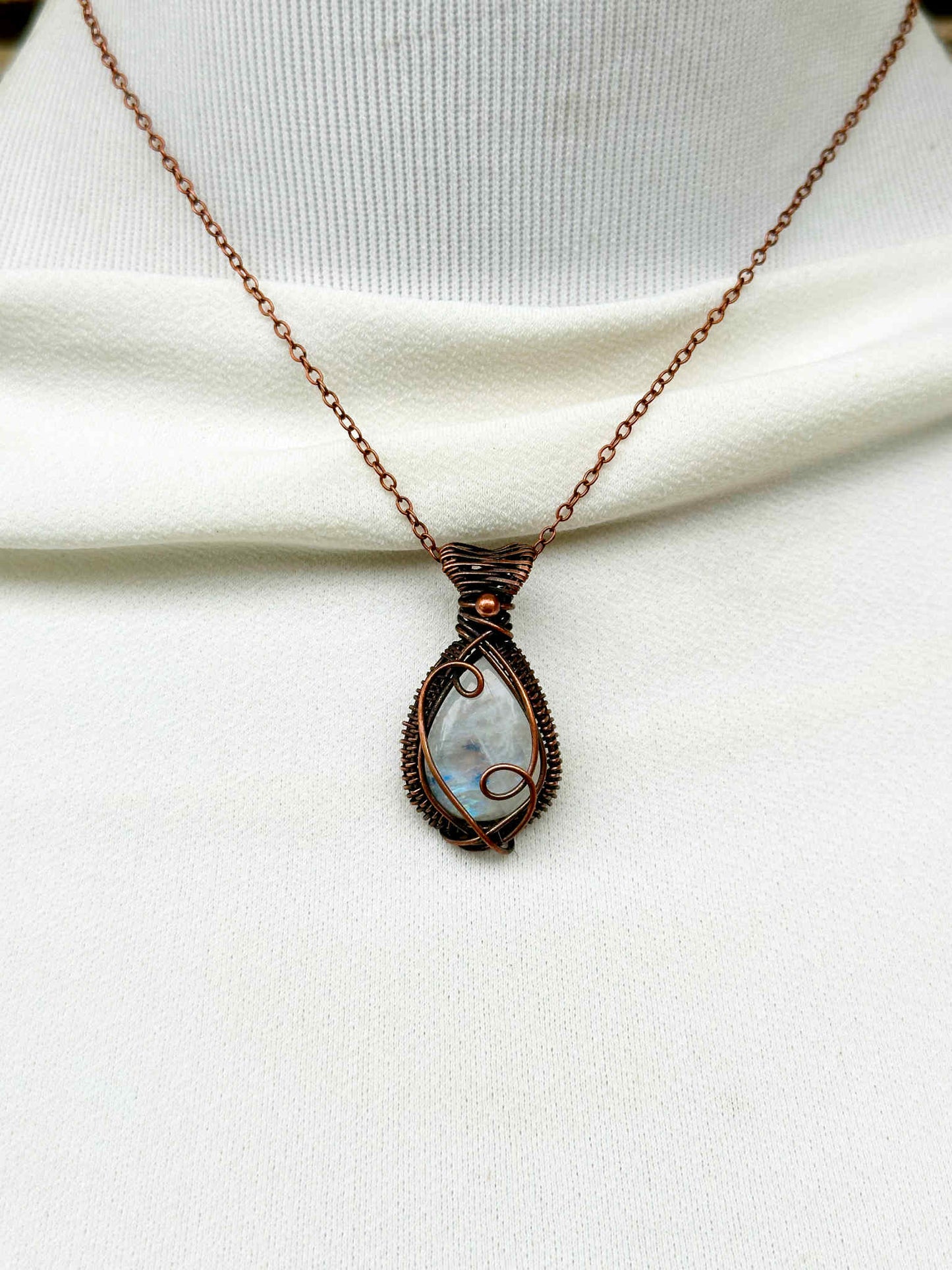 Mini Rainbow Moonstone Crystal Copper Pendant