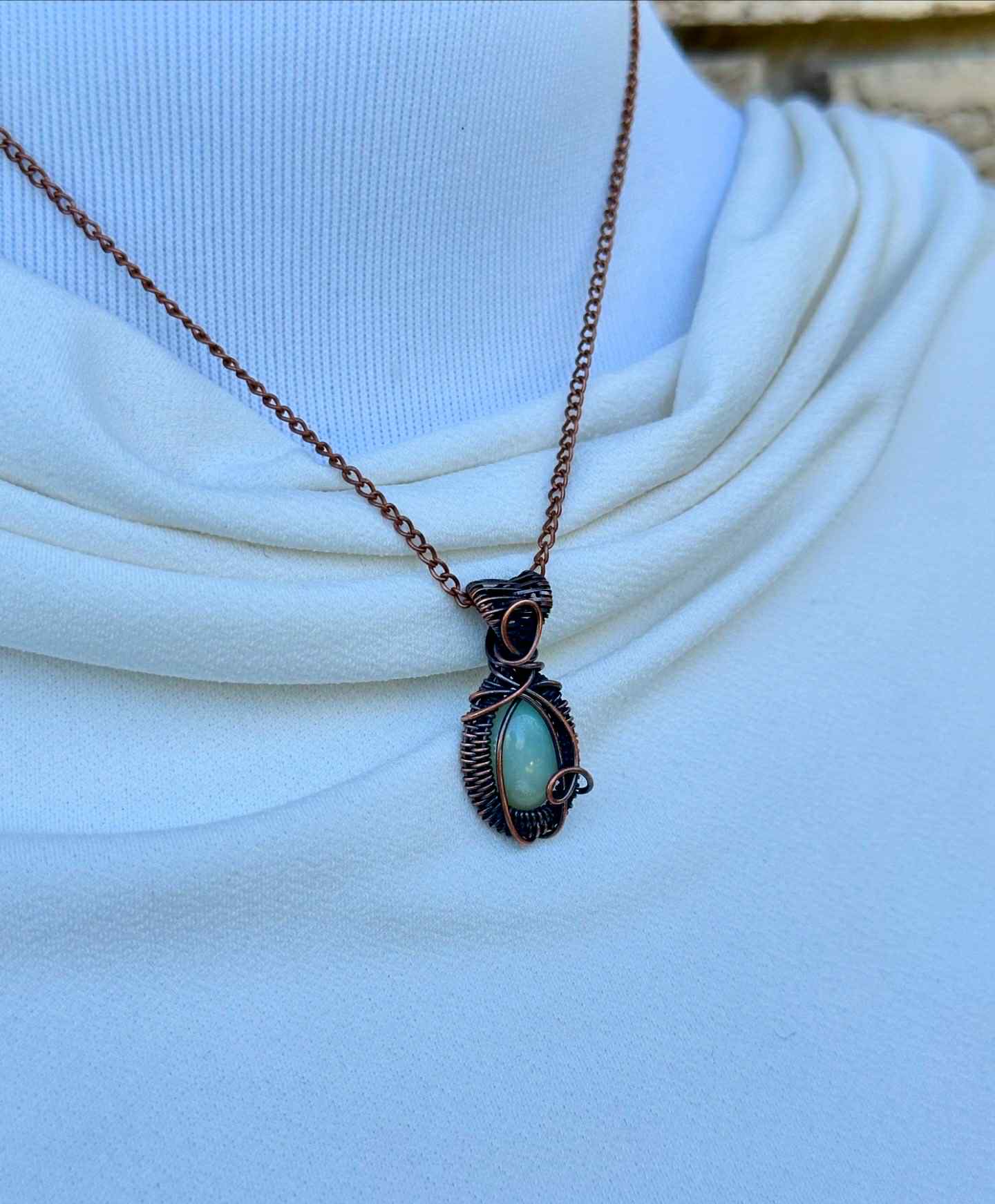 Mini Amazonite Crystal Copper Pendant