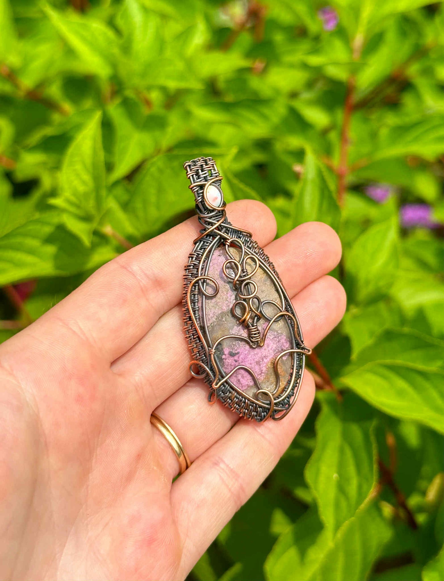 Lavender Cobalt Calcite Crystal Copper Pendant
