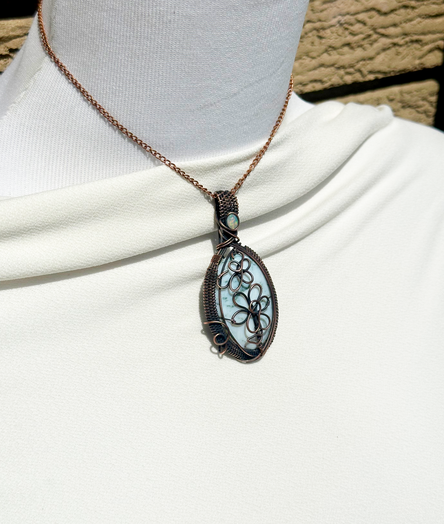 Daisy Moss Agate Crystal Copper Pendant