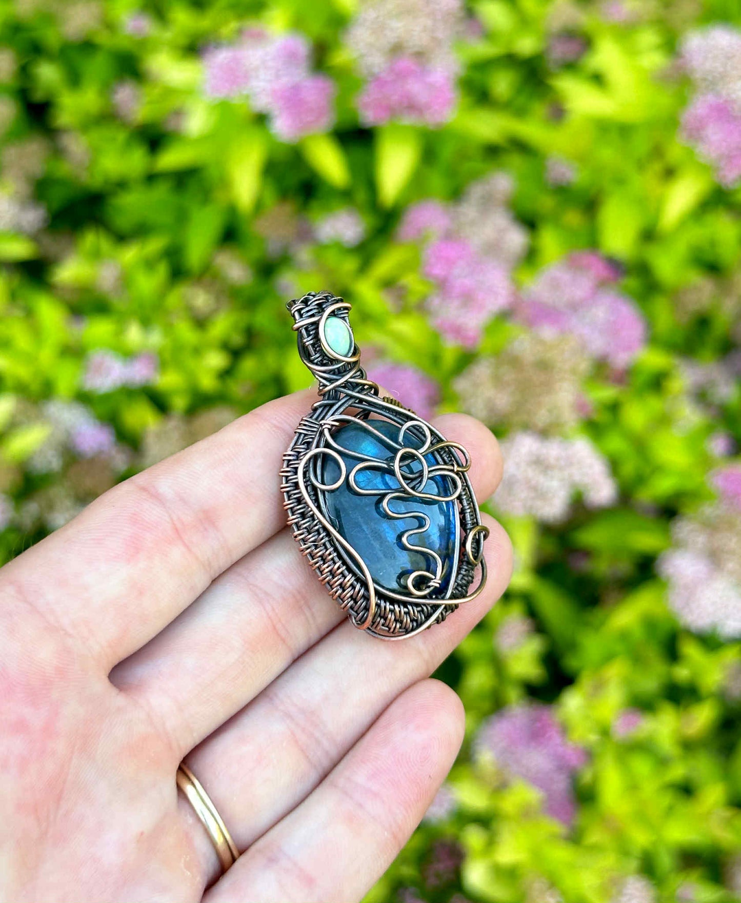Dragon Fly Labradorite Crystal Copper Pendant