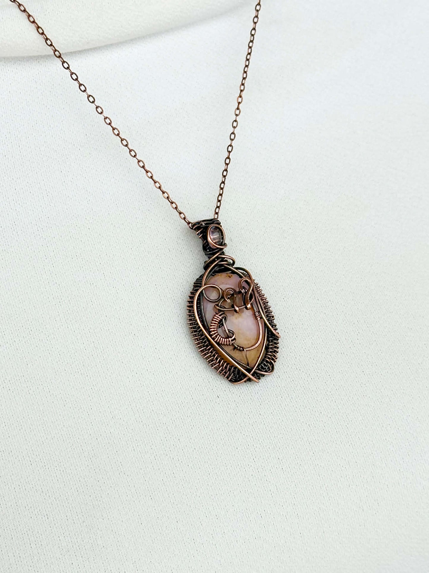 Coffee Brew Polychrome Jasper & Opal Accent Crystal Copper Pendant