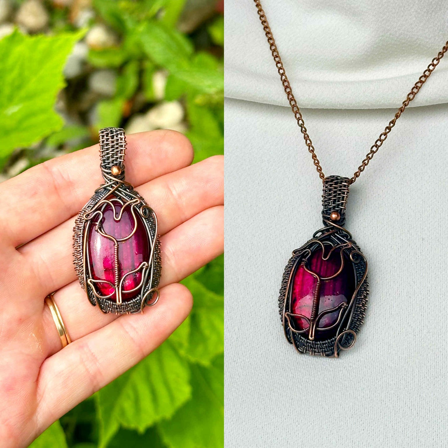 Rose Pink Labradorite Crystal Copper Pendant