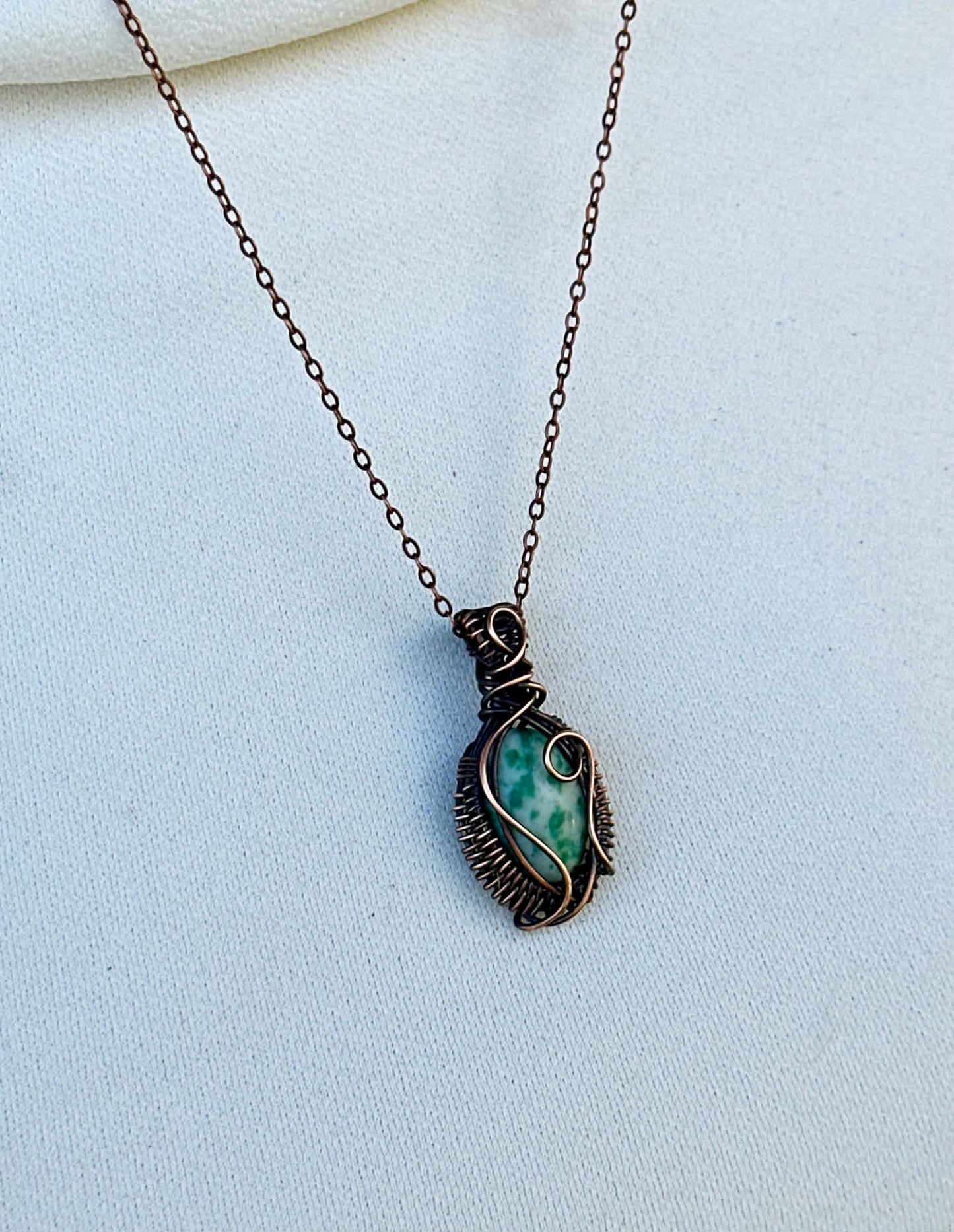 Mini Green Spot Jasper Crystal Copper Pendant