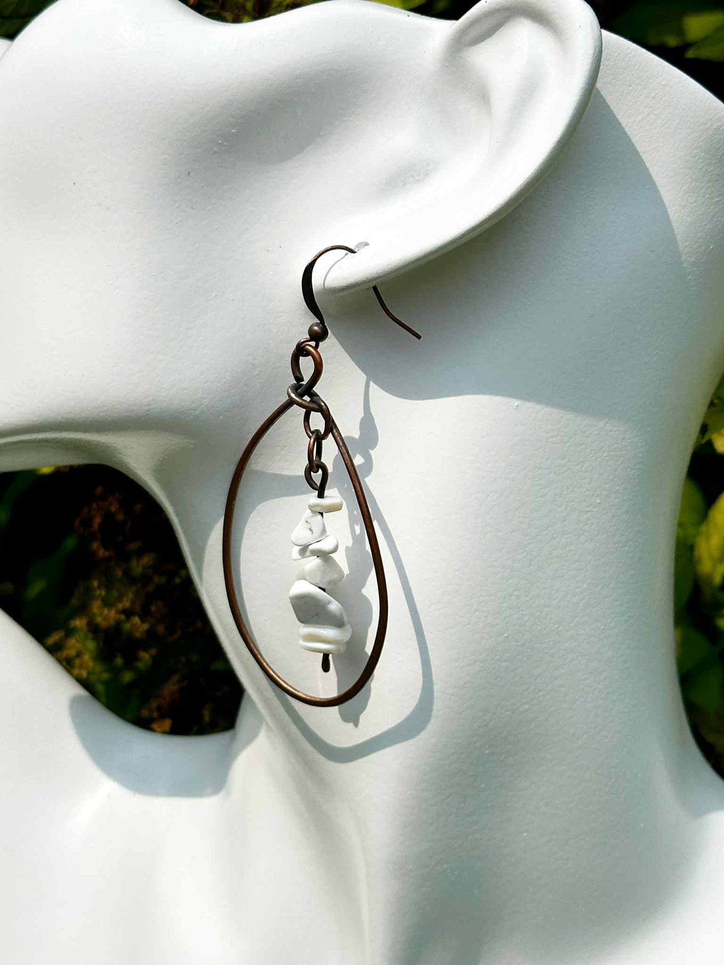White Howlite Crystal Copper Hoops