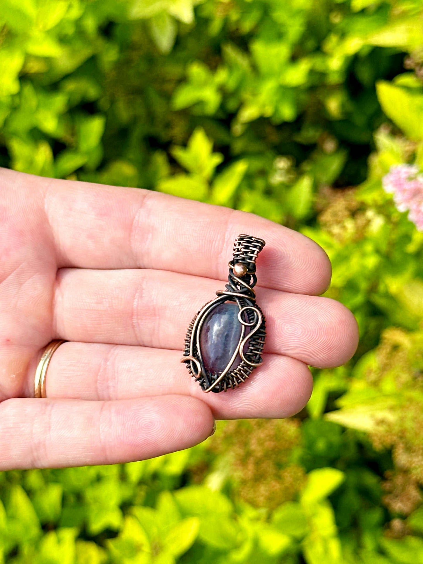 Mini Purple Fluorite Crystal Copper Pendant