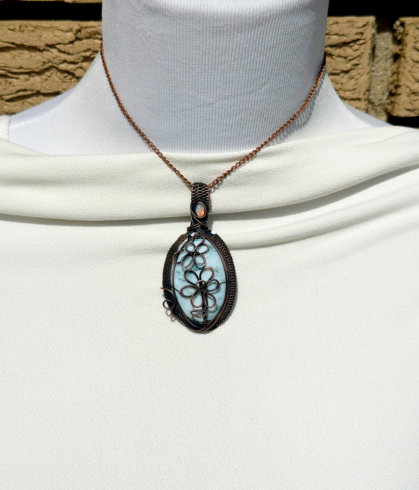 Daisy Moss Agate Crystal Copper Pendant