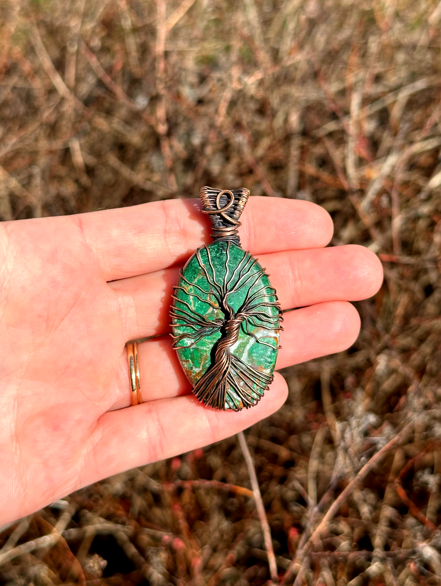 Tree of Life Chrysocolla Druzzy Crystal Copper Pendant