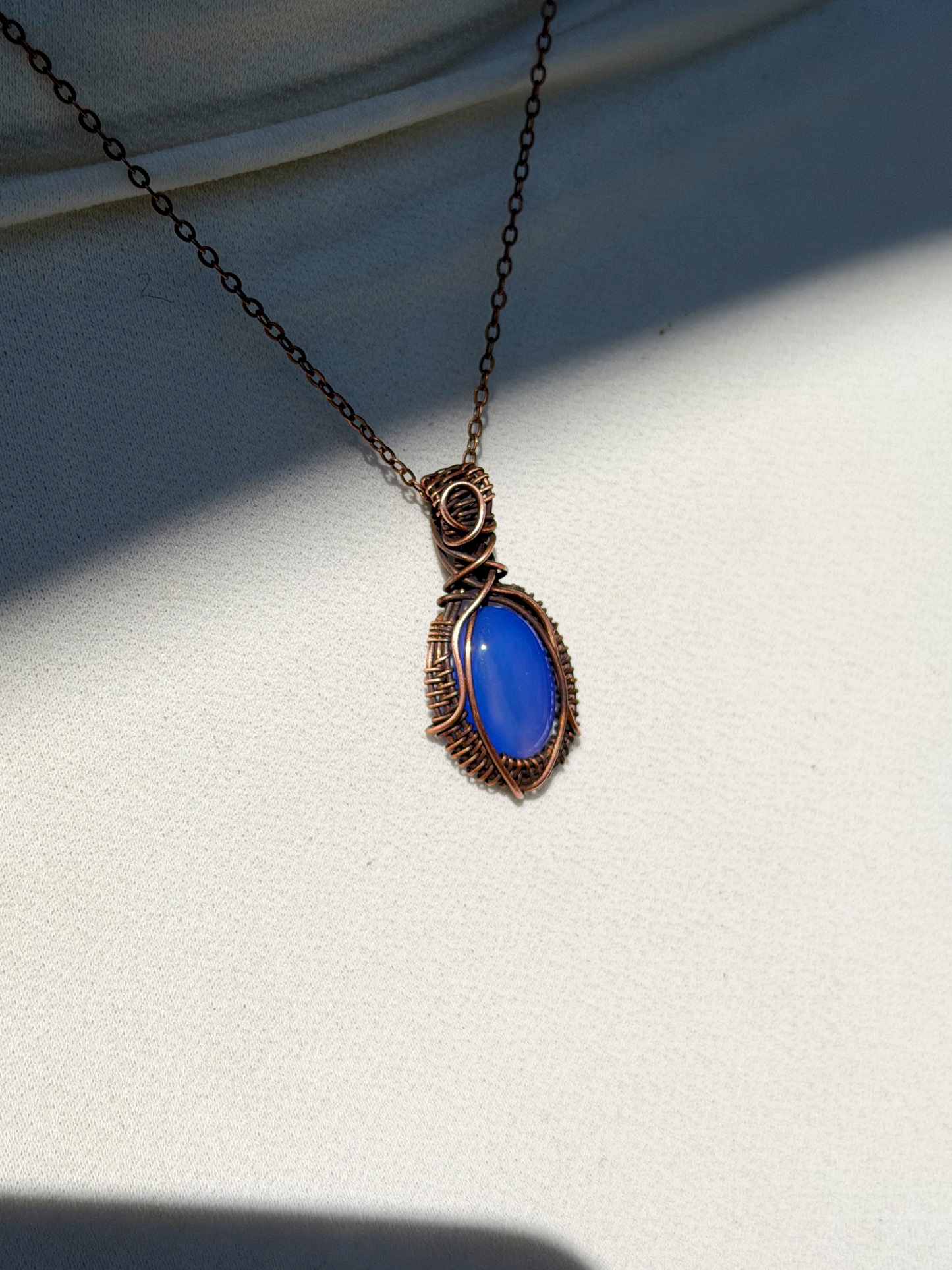 Mini Blue Agate Crystal Copper Pendant