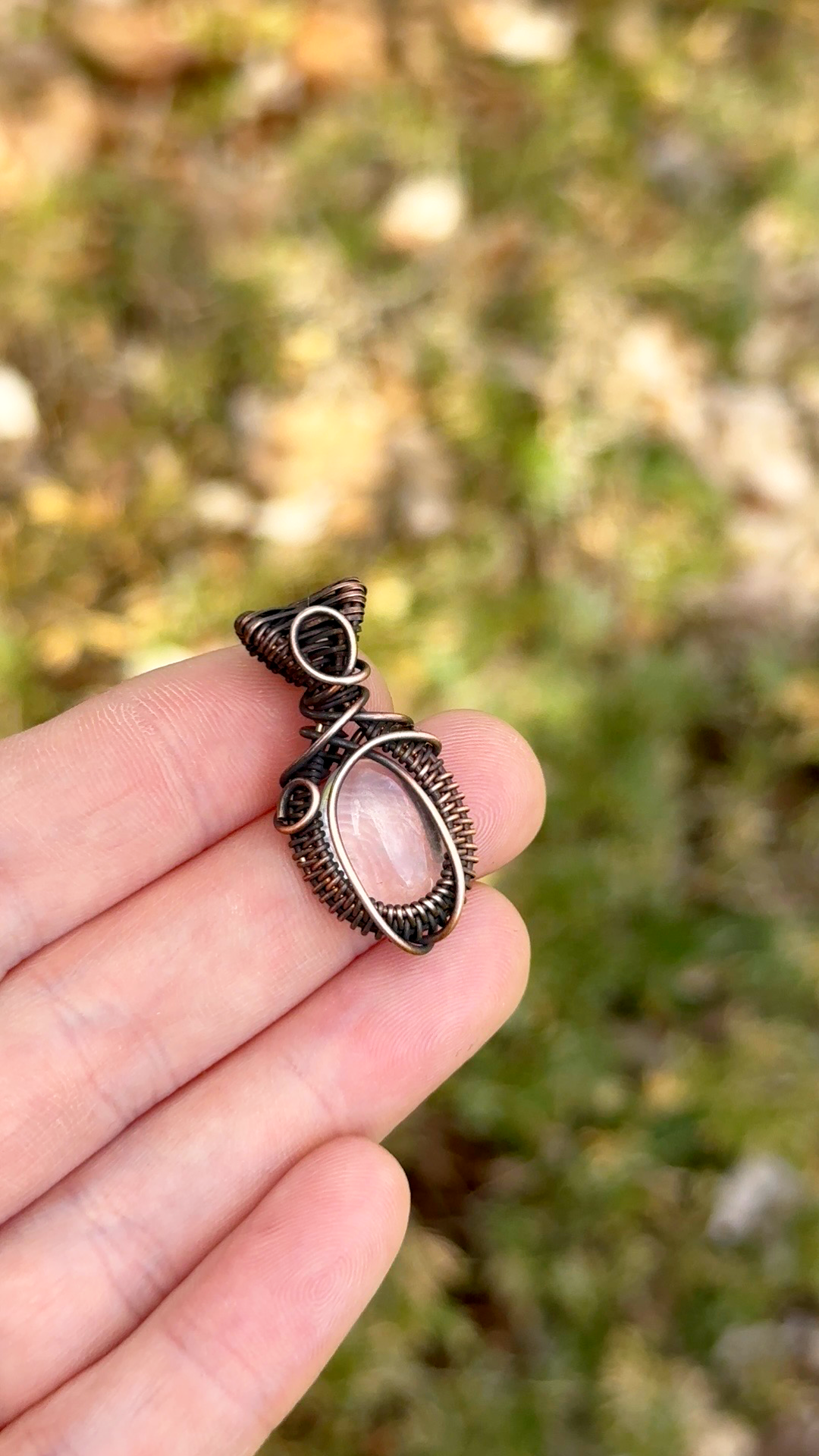 Mini Clear Quartz Crystal Copper Pendant