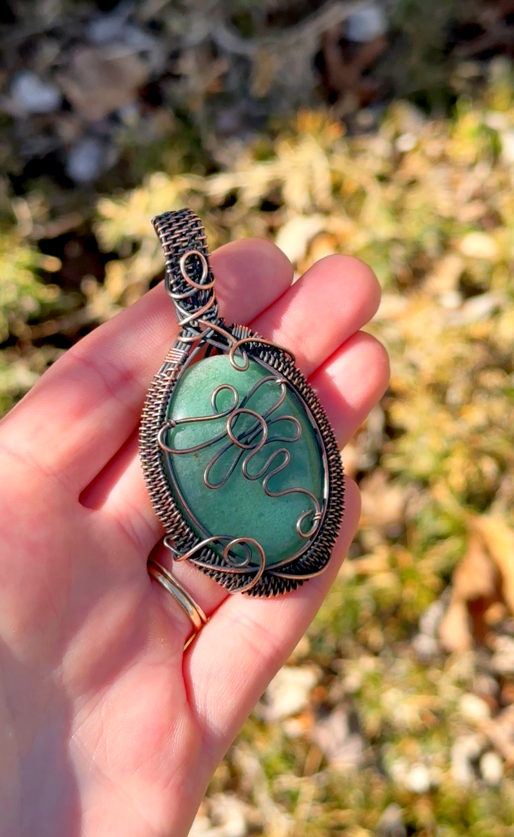 Dragon Fly Green Chrysocolla Crystal Copper Pendant