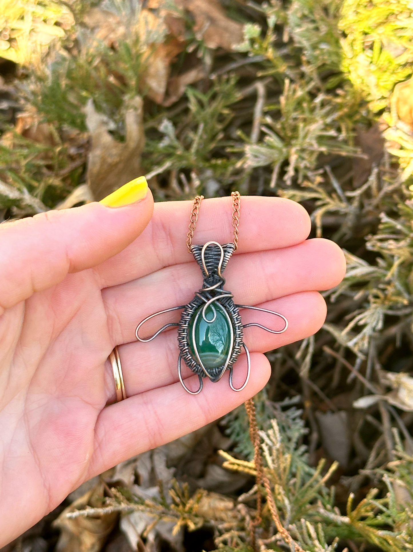 Turtle Nephrite Crystal Copper Pendant