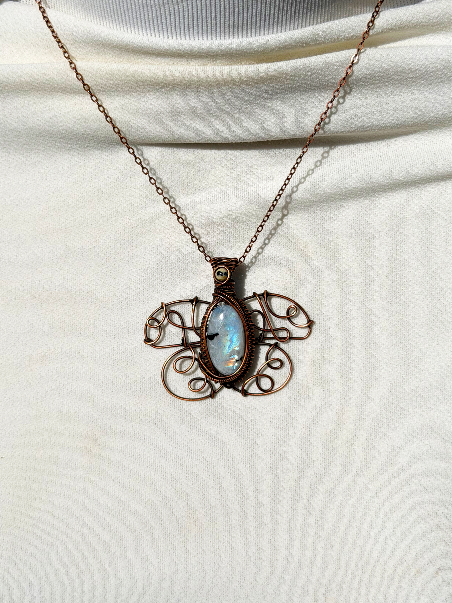 Polyphemus Moth Rainbow Moonstone & Zebra Jasper Accent