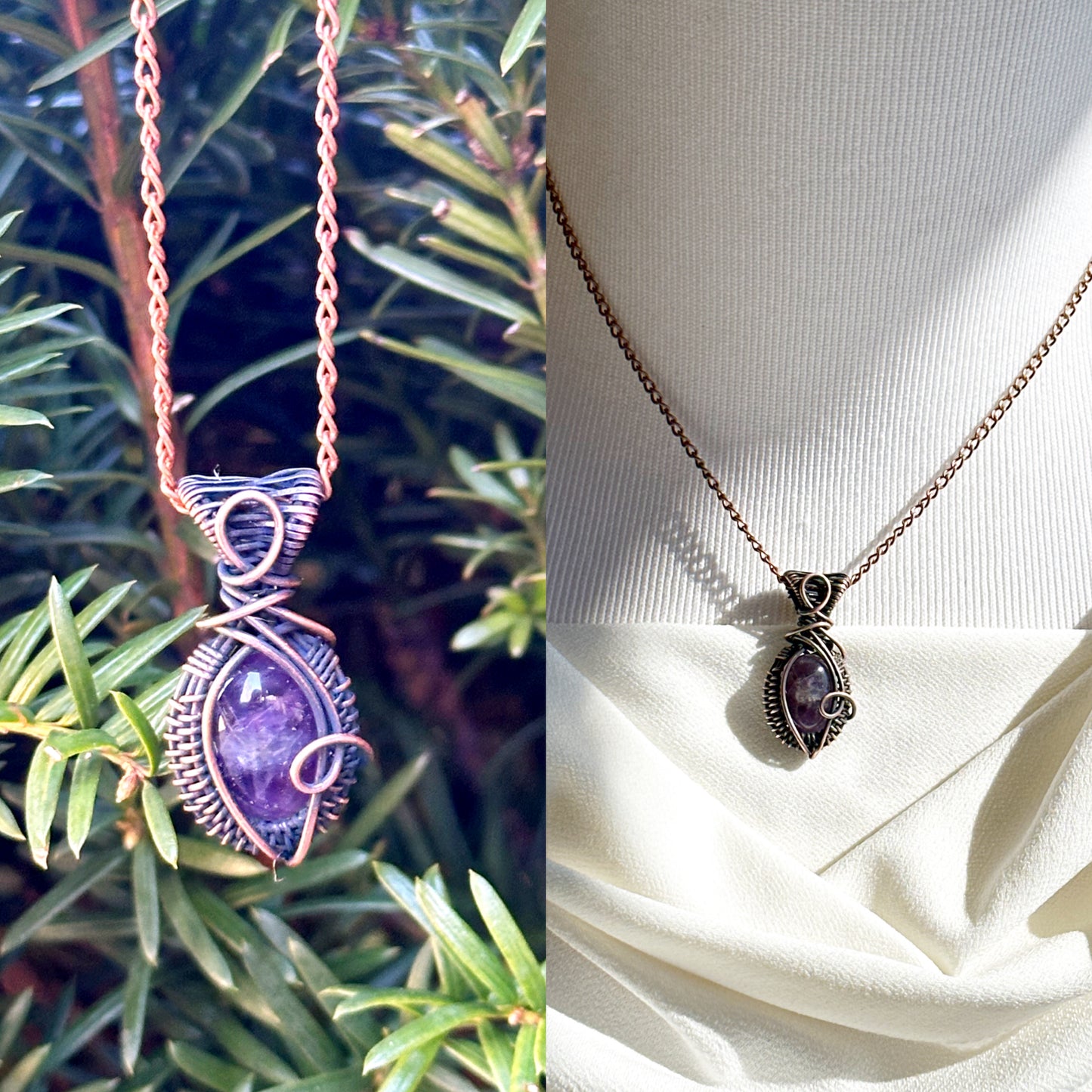 Mini Amethyst Crystal Copper Pendant