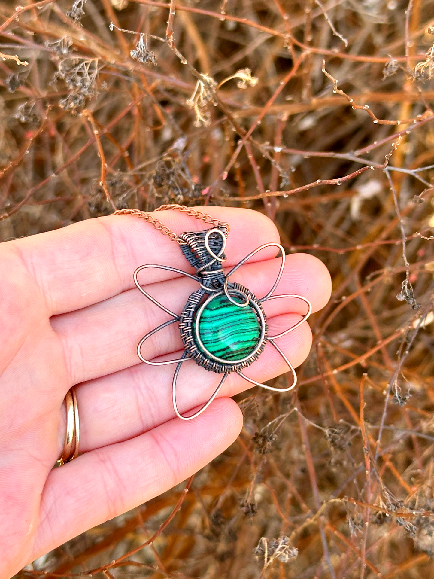 Day Lilly Malachite Crystal Copper Pendant