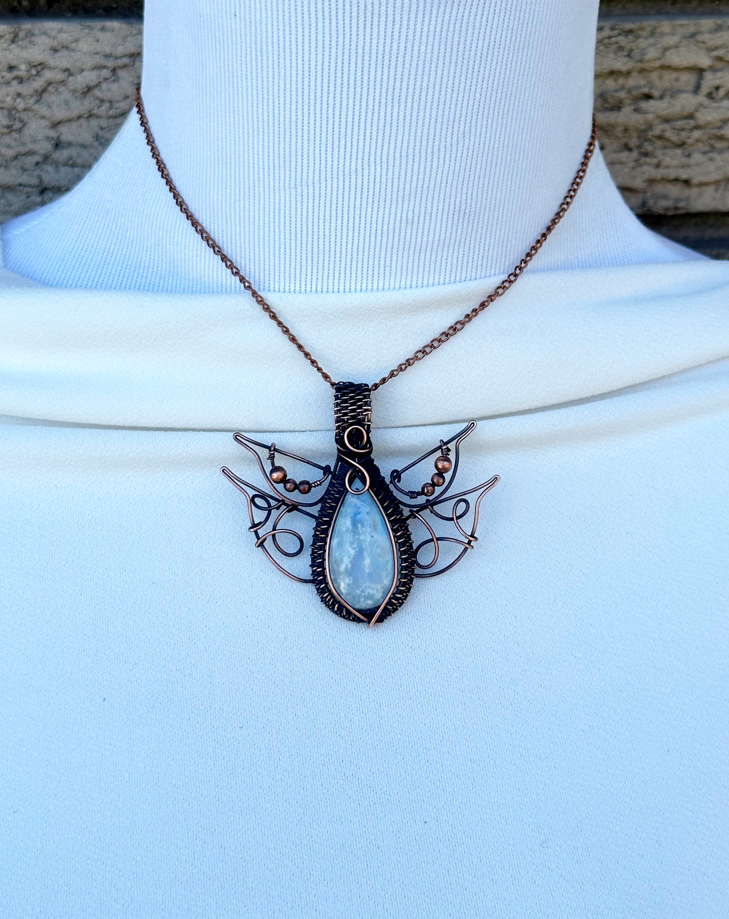 Lotus Rainbow Moonstone Crystal Copper Pendant