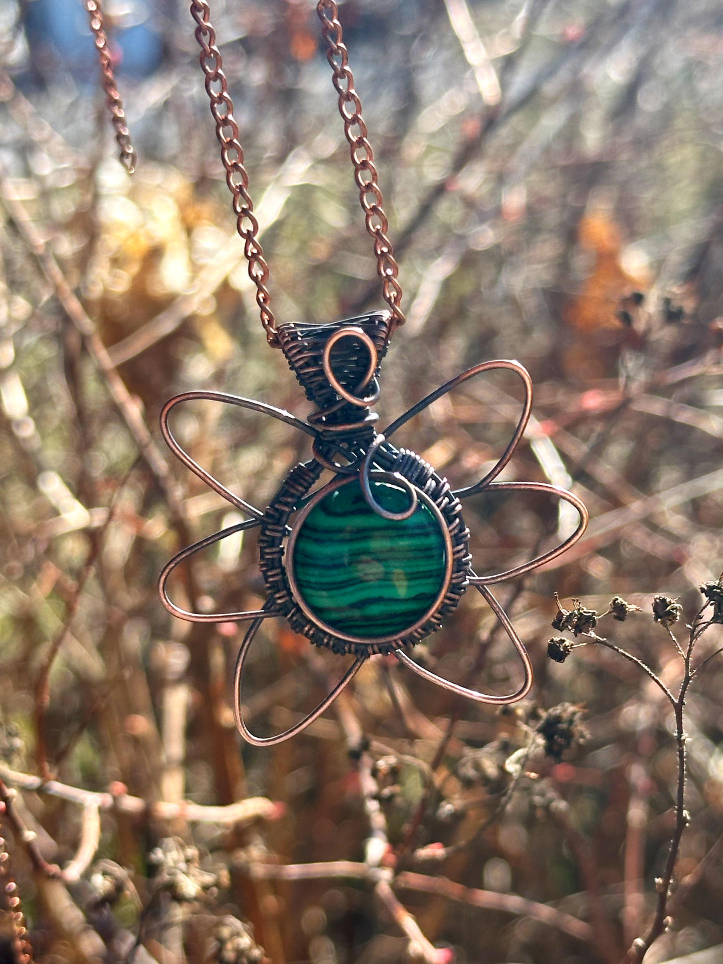 Day Lilly Malachite Crystal Copper Pendant