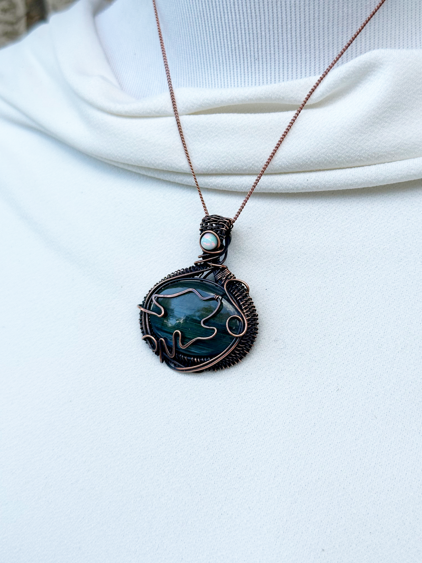 Wolf Labradorite & Opal Crystal Copper Pendant