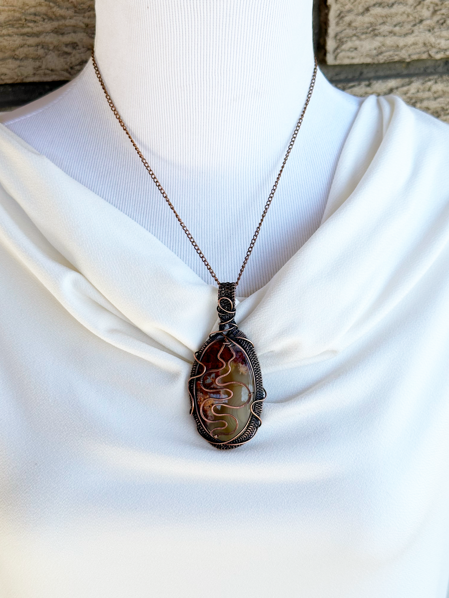 Serpent Red Moss Opal Crystal Copper Pendant