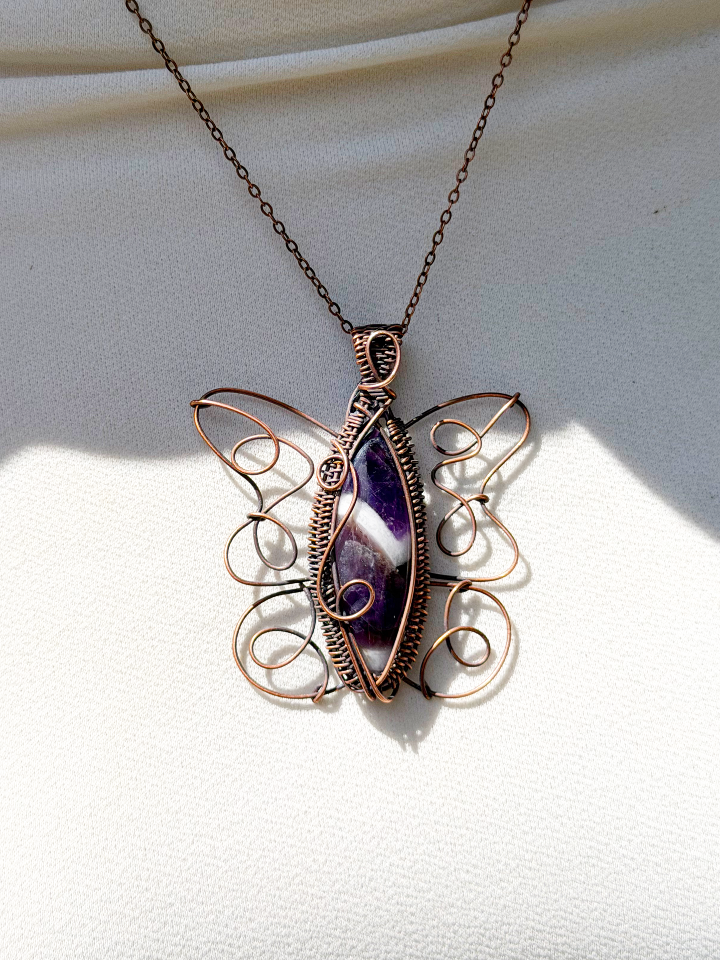 Butterfly Chevron Amethyst Crystal Copper Pendant