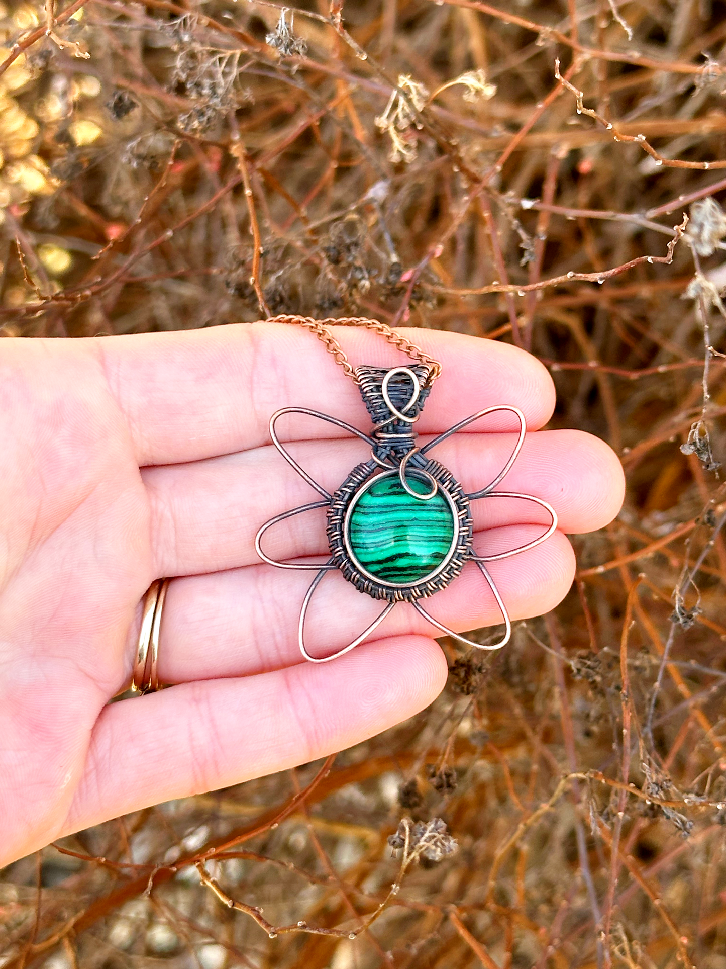 Day Lilly Malachite Crystal Copper Pendant