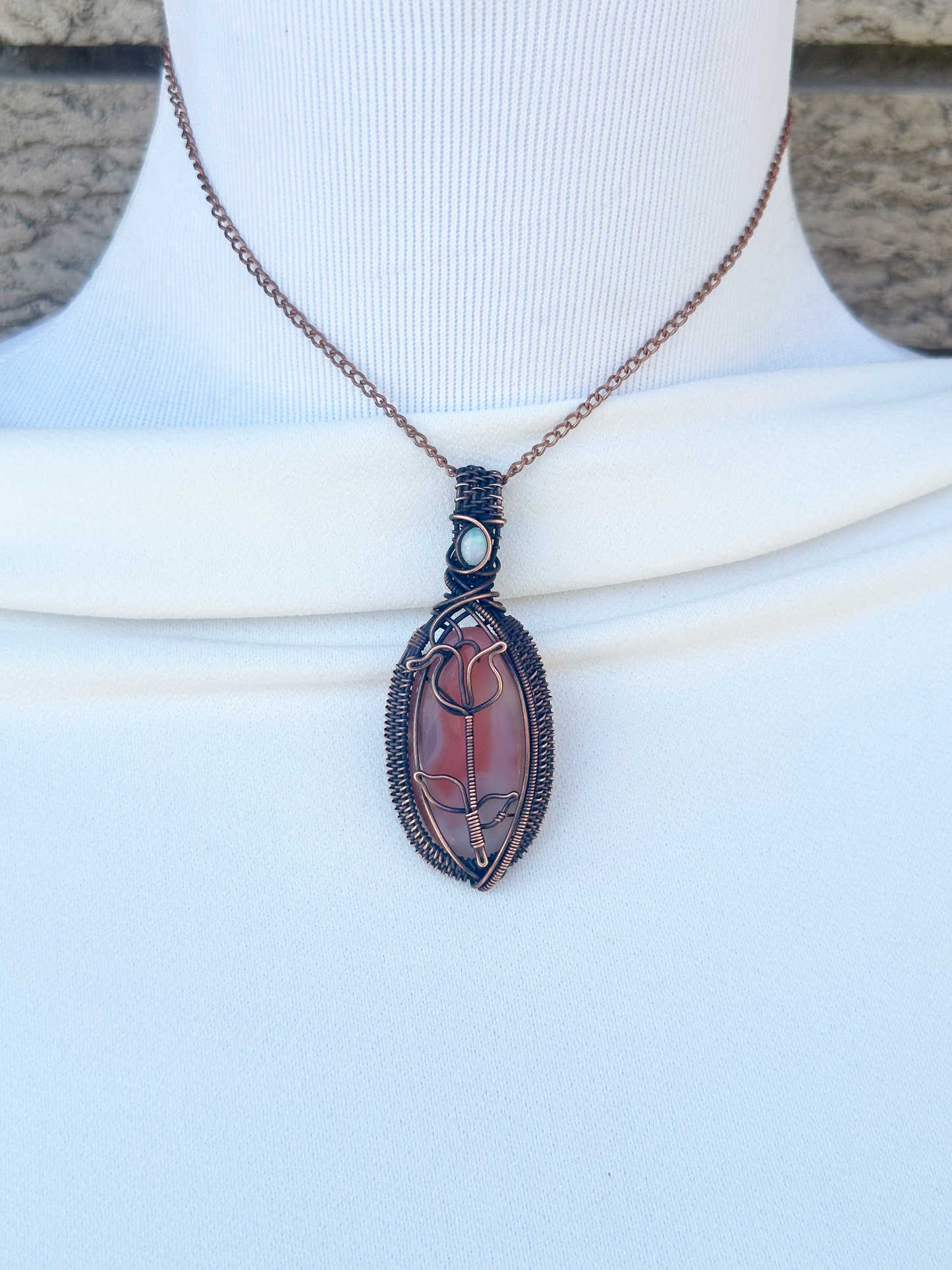 Rose Pink Moonstone Crystal Copper Pendant