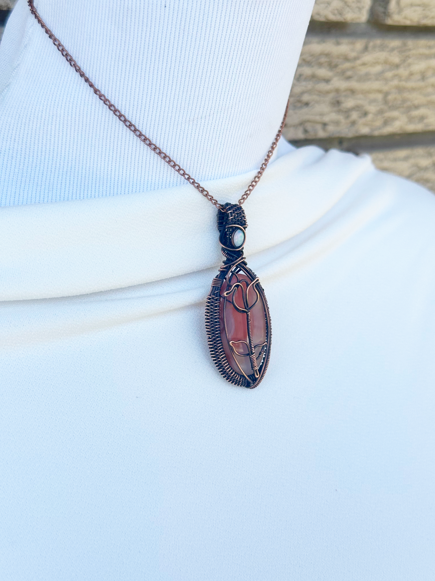 Rose Pink Moonstone Crystal Copper Pendant