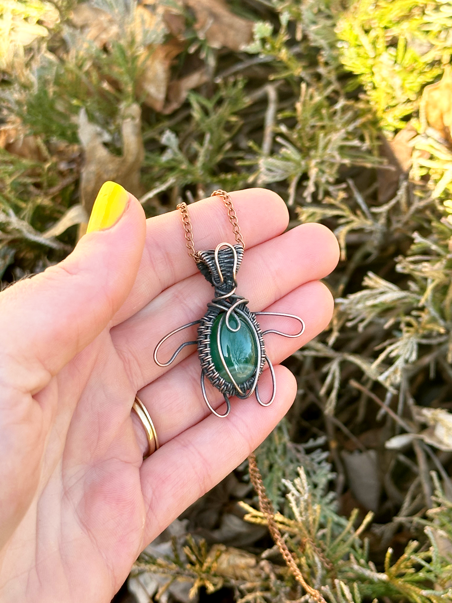 Turtle Nephrite Crystal Copper Pendant
