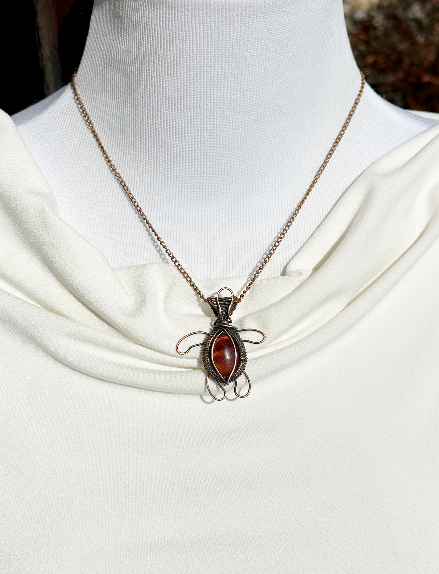 Turtle Red Tigers Eye Crystal Copper Pendant