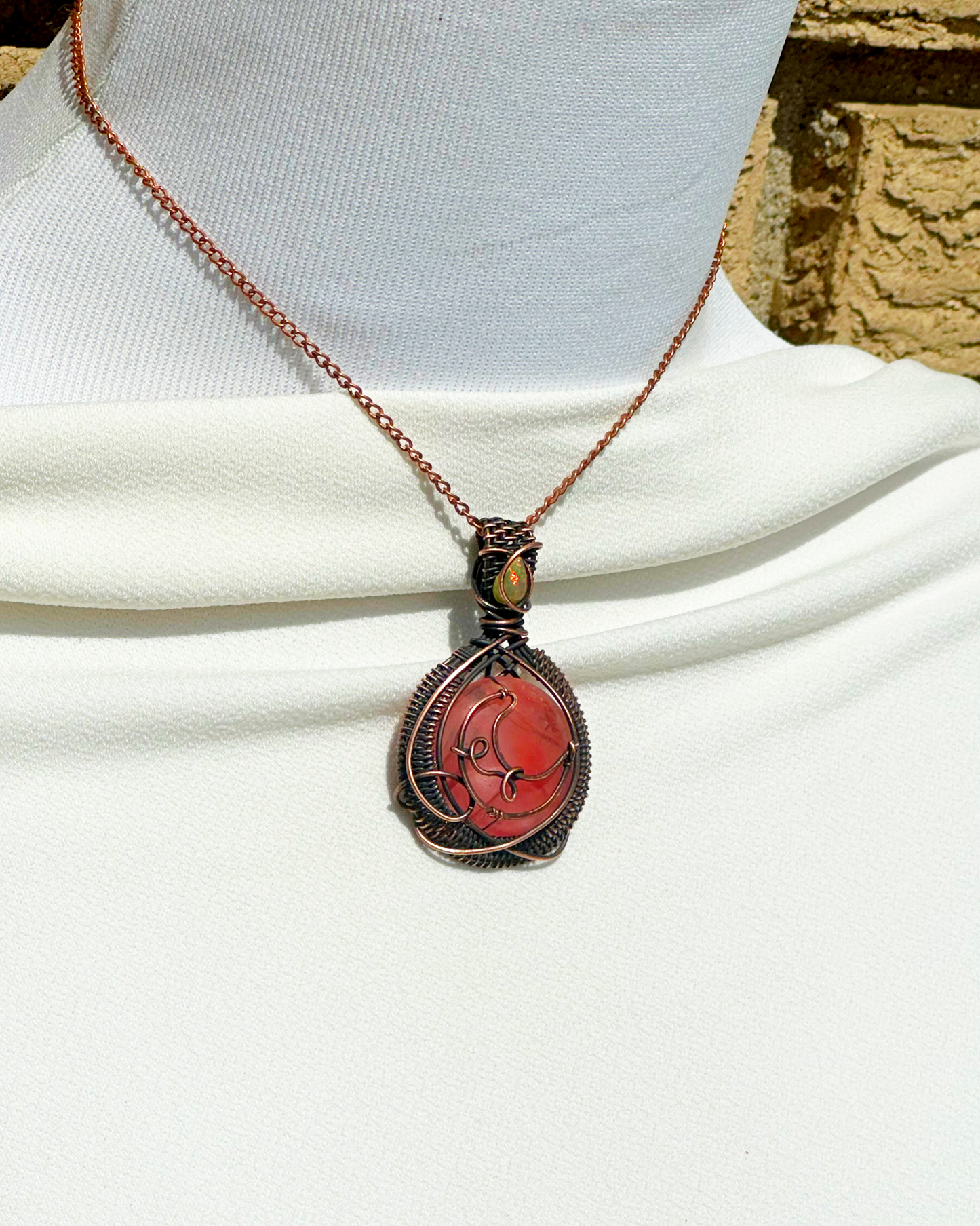 Crescent Moon Cherry Quartz Crystal Copper Pendant