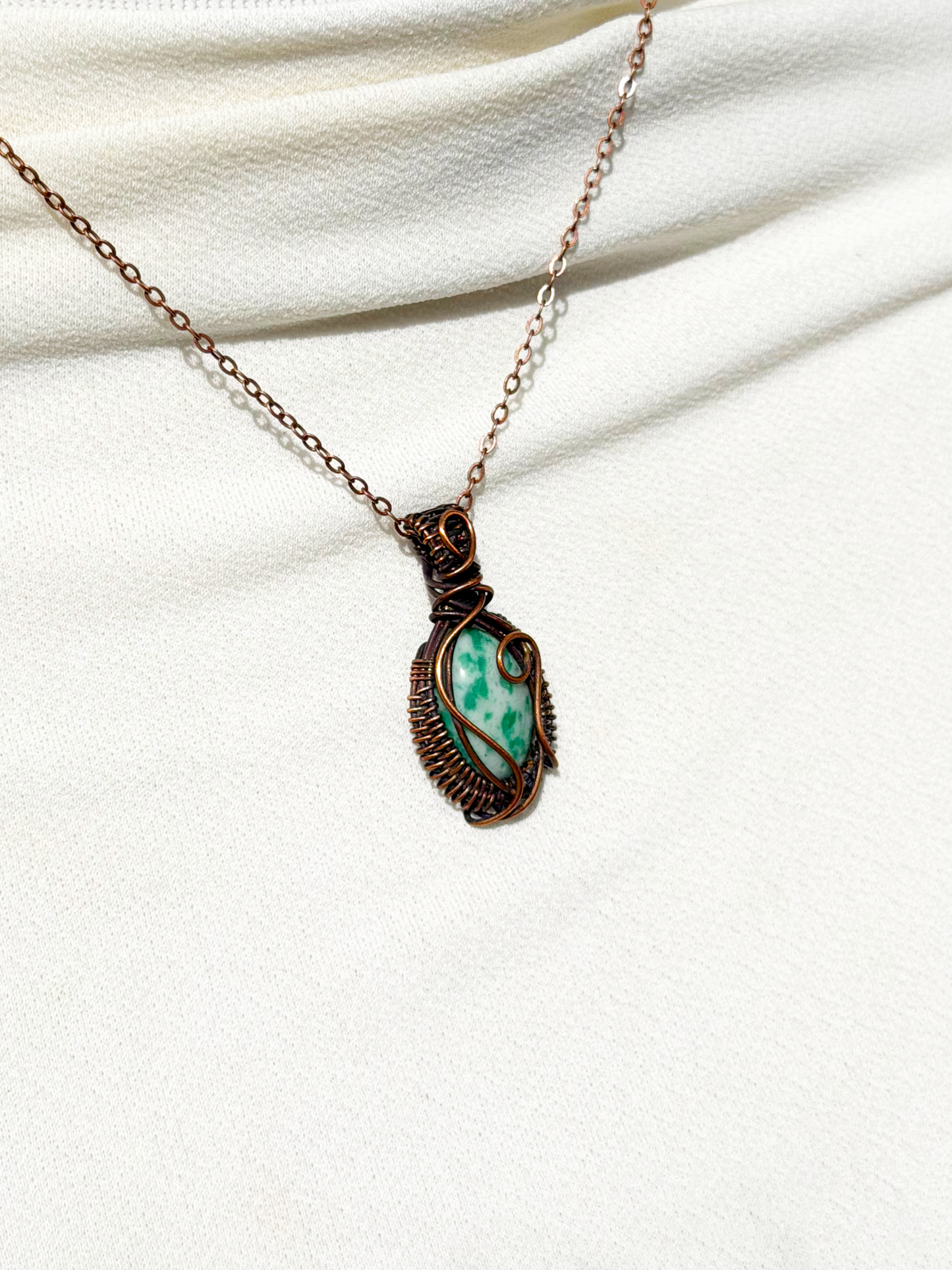 Mini Green Spotted Jasper Crystal Copper Pendant