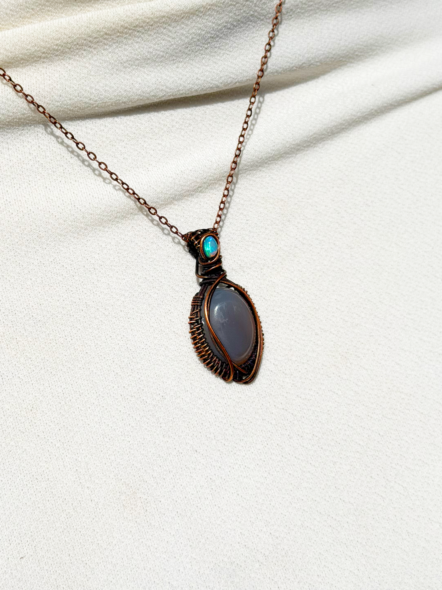 Mini Grey Moonstone & Opal Accent Crystal Copper Pendant