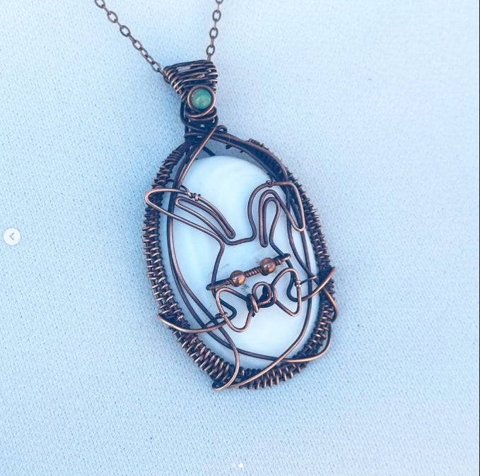 Easter Bunny Mother of Pearl & Opal Accent Crystal Copper Pendant