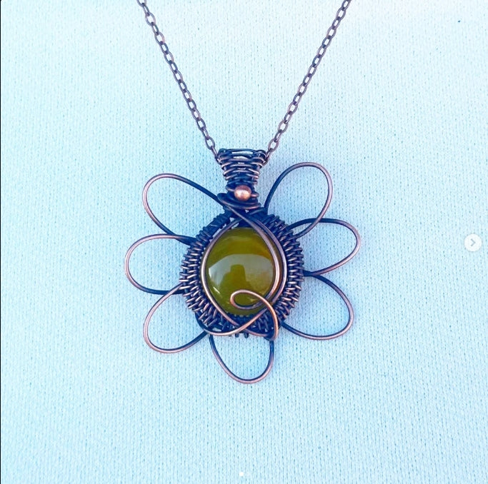 Daisy Yellow Onyx Crystal Copper Pendant