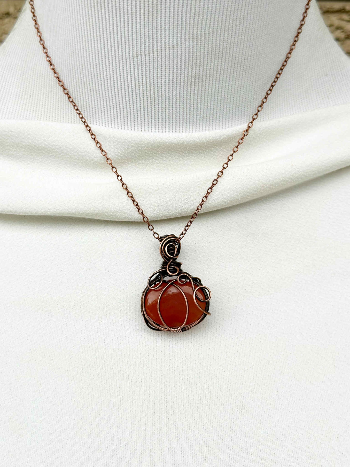 Pumpkin Orange Calcite Crystal Copper Pendant