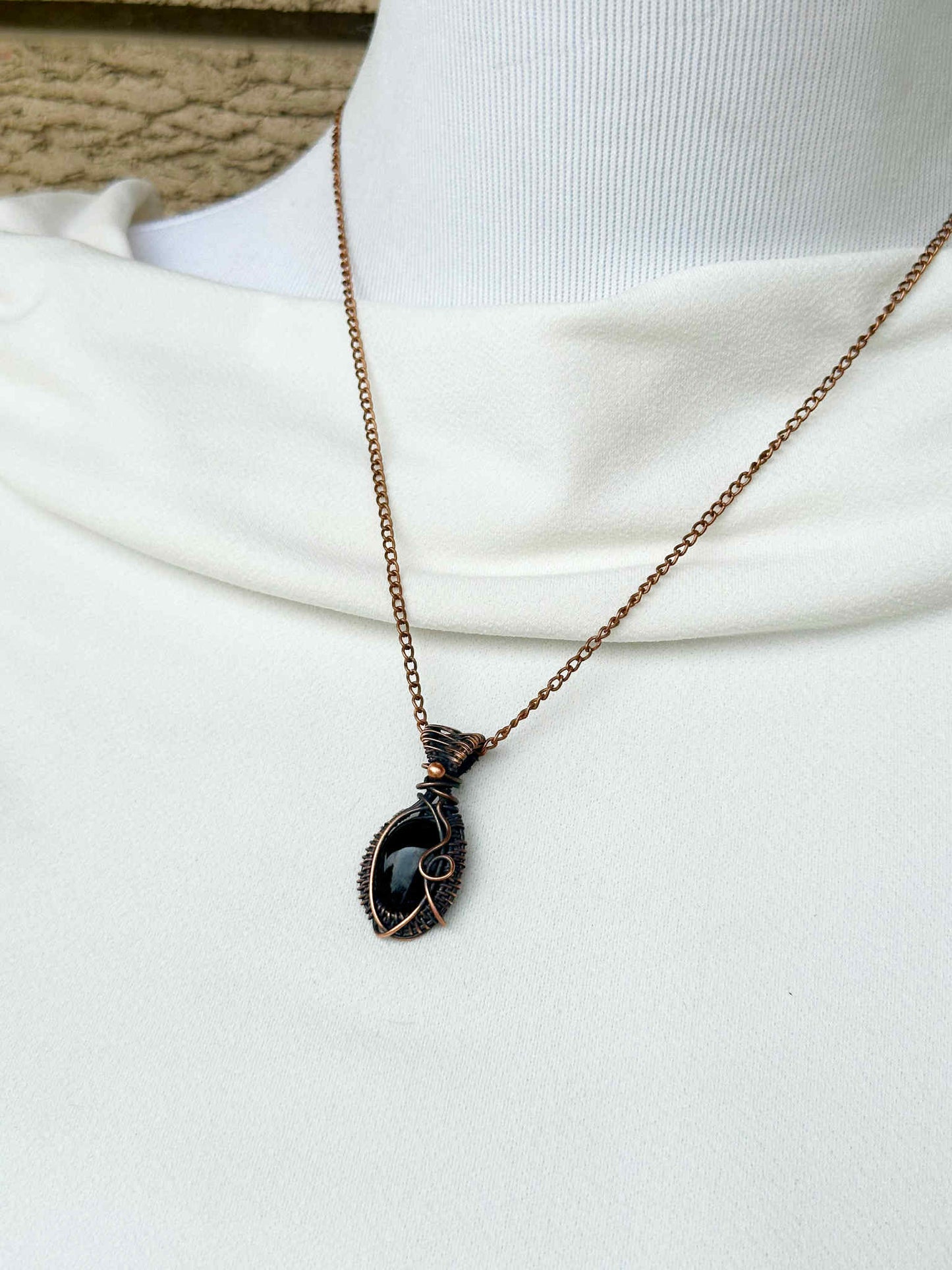 Mini Black Onyx Crystal Copper Pendant