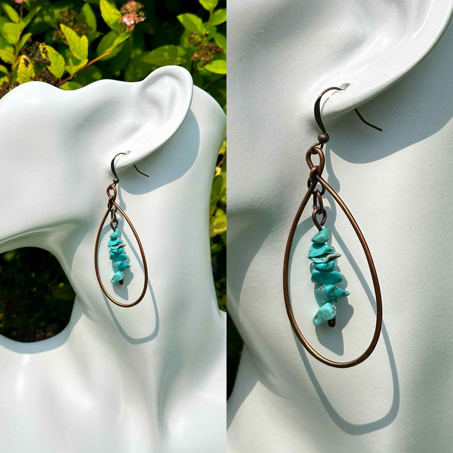 Turquoise Crystal Copper Hoops
