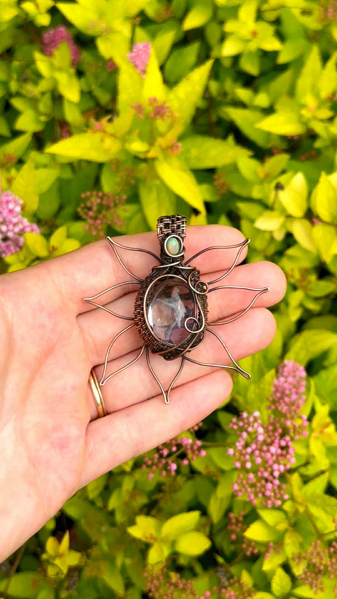 Sunflower Ametrine & Opal Crystal Copper Pendant