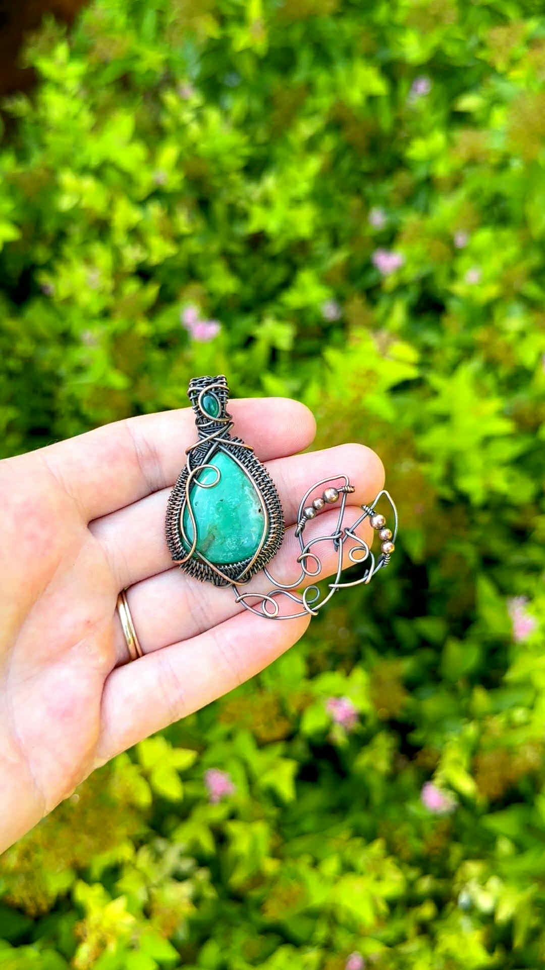 Mermaid Double Chrysoprase & Emerald Crystal Copper Pendant