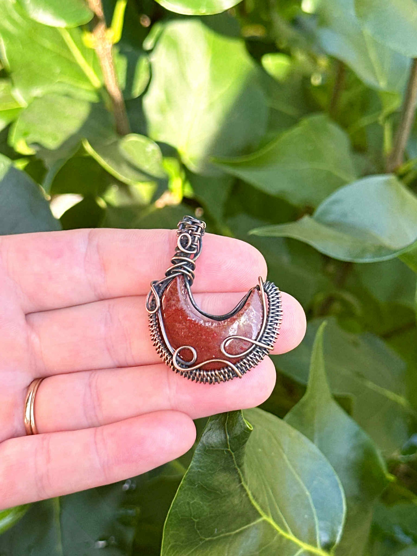 Crescent Moon Jasper Crystal Copper Pendant